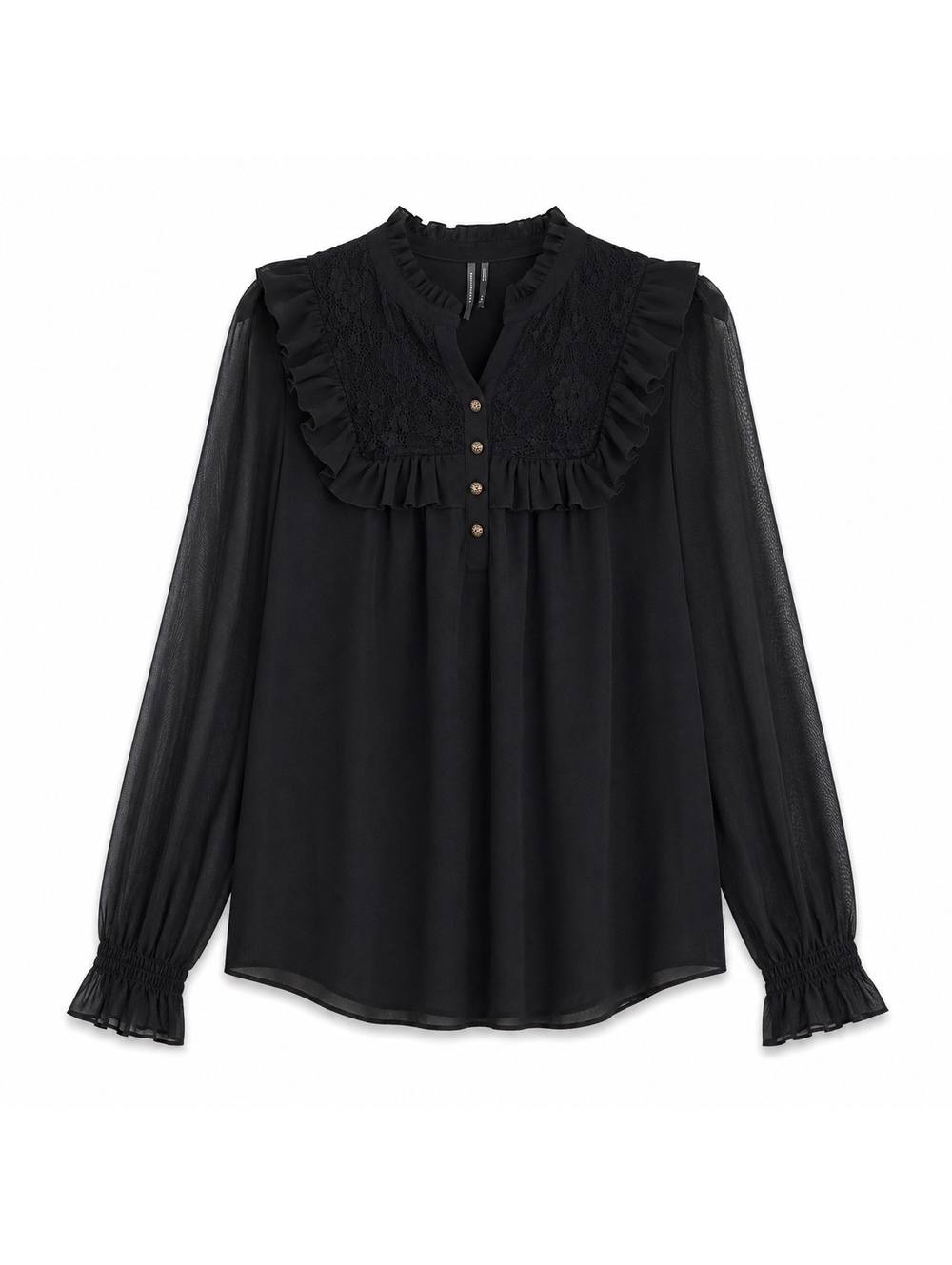 Anthropologie Black Lace Ruffle Blouse XXS Whimsy Goth Dark Fairy Romantic